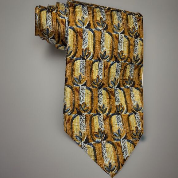 Ermenegildo ZEGNA REPP Tie Gold Blue Silver Italy 100% Woven Silk 60” X 3 3/4” - Picture 2 of 16